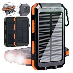 Portable Battery 10000mAh Phone Electronics Solar Charger Black and Orange